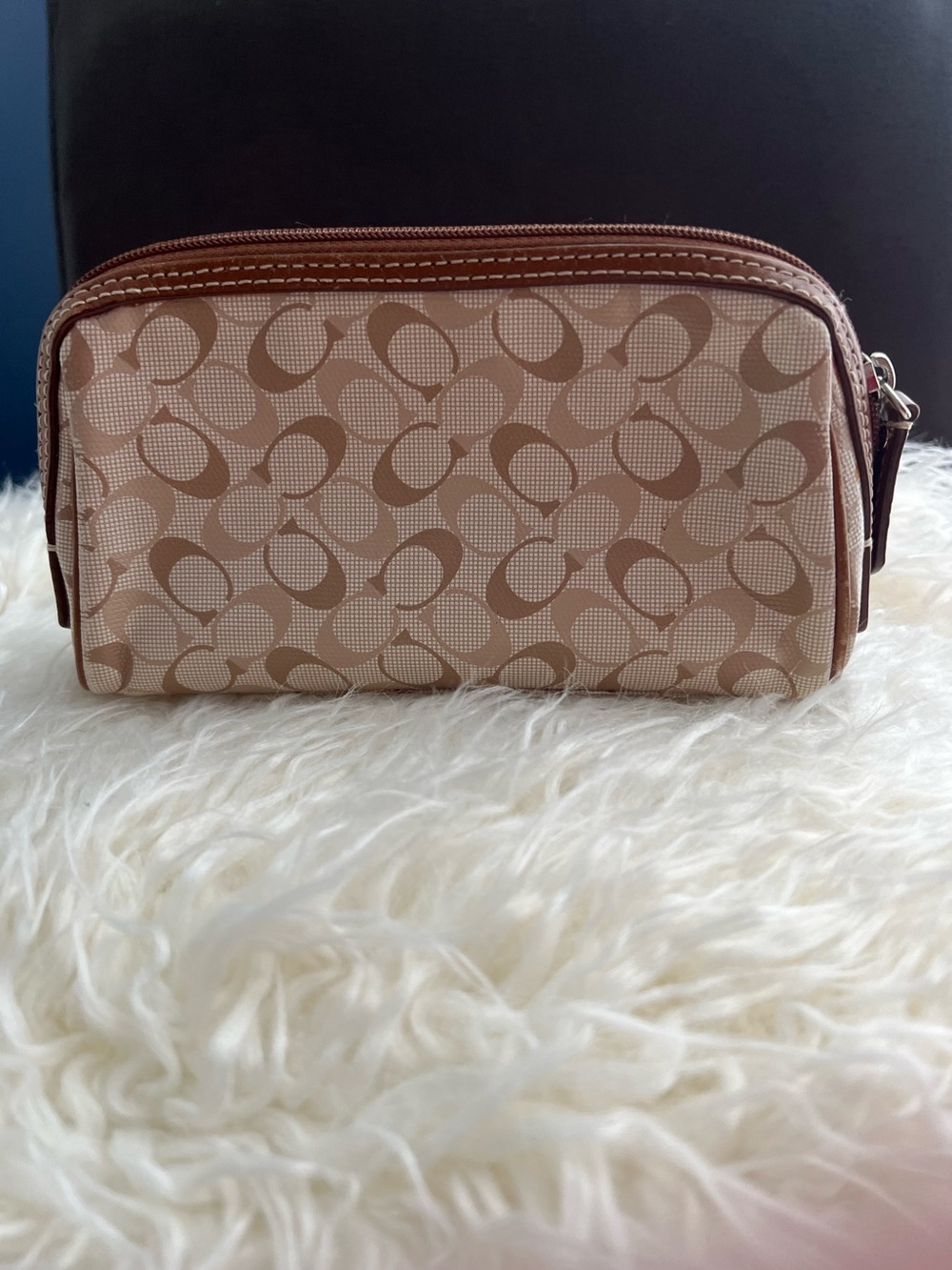 Coach Tan Signature Print Cosmetic Pouch